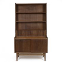 Mid Century Borge Mogensen bureau bookcase in teak. Bookcase with two adjustable shelves over tam...