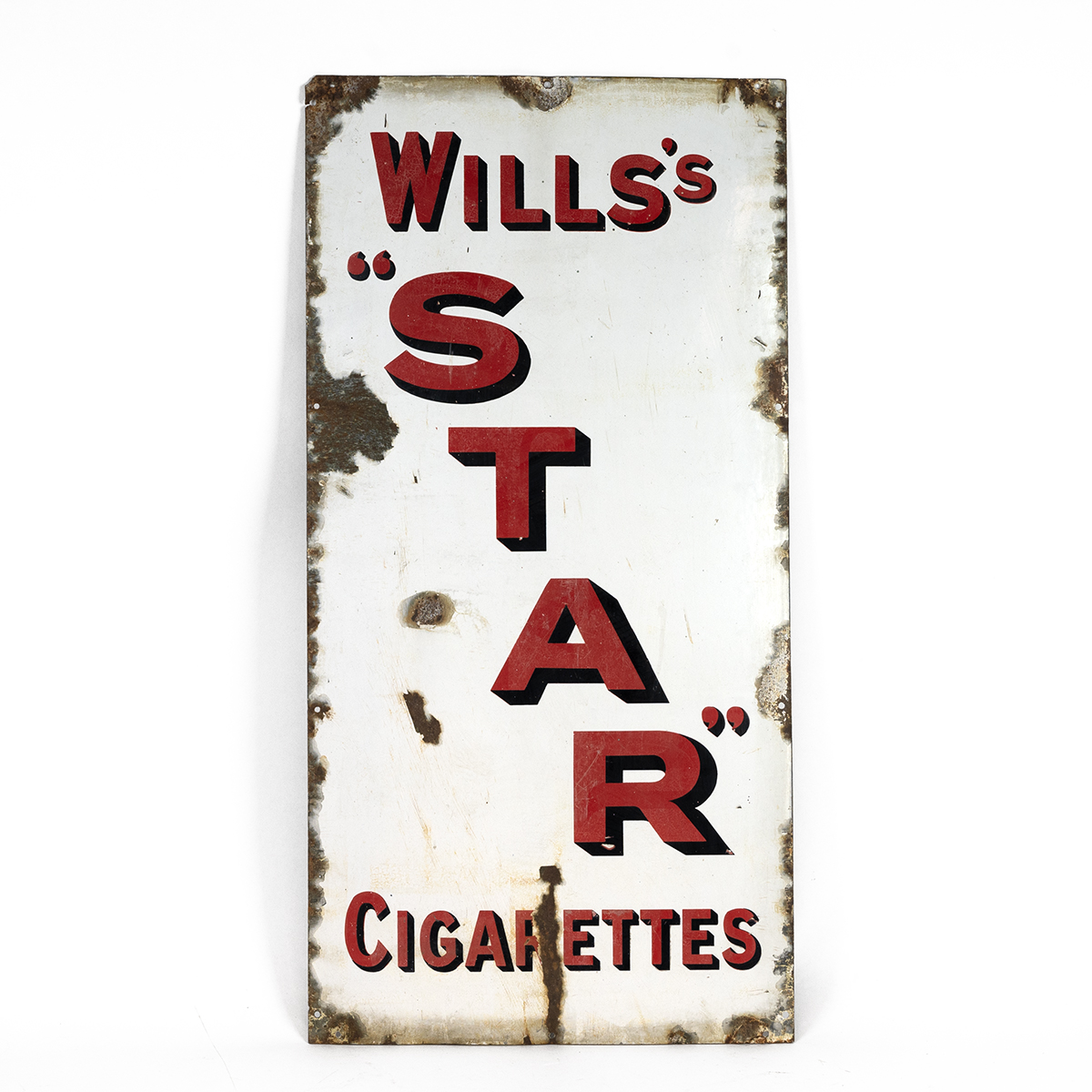 Wills "Star" Cigarettes enamel advertising sign with apparent wear.  W 46cm, H 92cm.