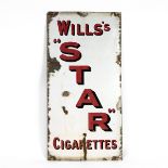 Wills "Star" Cigarettes enamel advertising sign with apparent wear.  W 46cm, H 92cm.