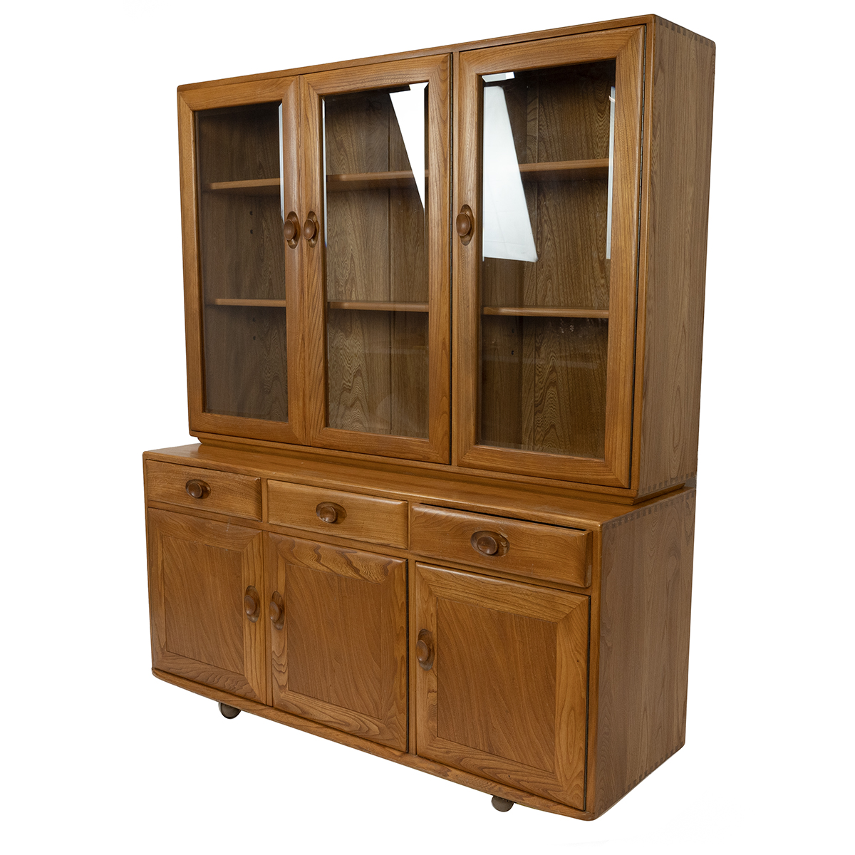 Ercol light elm Windsor design bookcase sideboard. Three glazed doors opening to reveal adjustabl... - Image 3 of 5