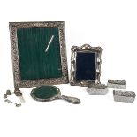 Collection of silver to include three early 20th Century cut glass dressing table boxes with hall...