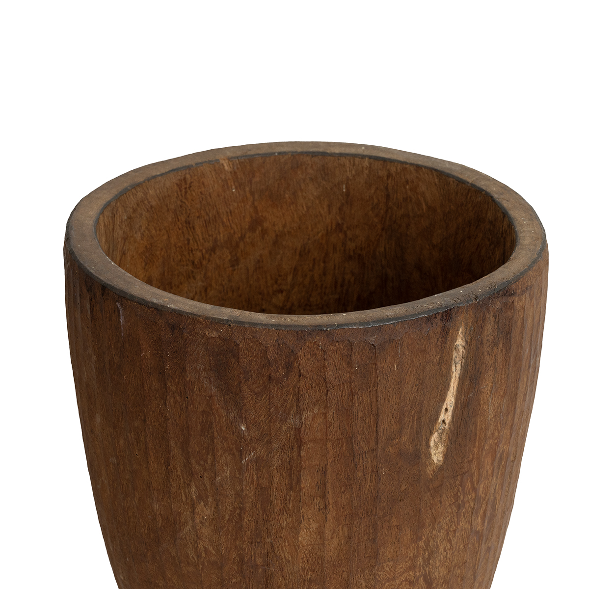 Traditional African hardwood drum (H 52cm) and a hardwood mortar for pound grain or roots (H 41cm... - Image 3 of 3