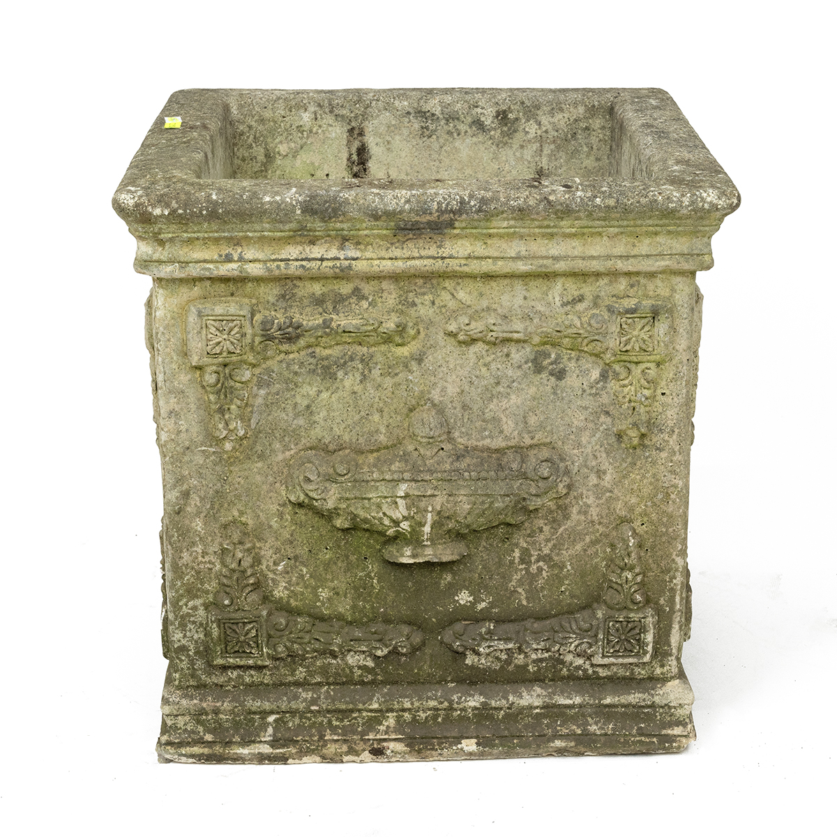 Reconstituted stone, square form antique style garden planter. H 40cm, W 41cm. - Image 2 of 3