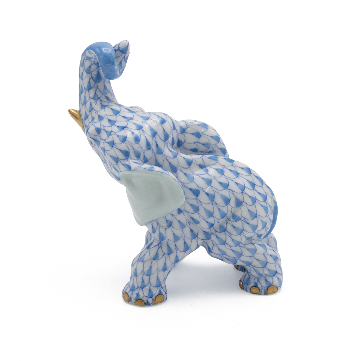 Herend VHB (Vieux Herend Blue) Fishnet Roaring Elephant model 15266, height 9cm. - Image 2 of 3