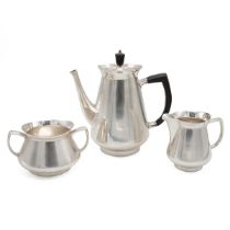 Roberts & Belk three-piece EPNS modernist coffee set comprising; coffee pot, milk jug and sugar b...