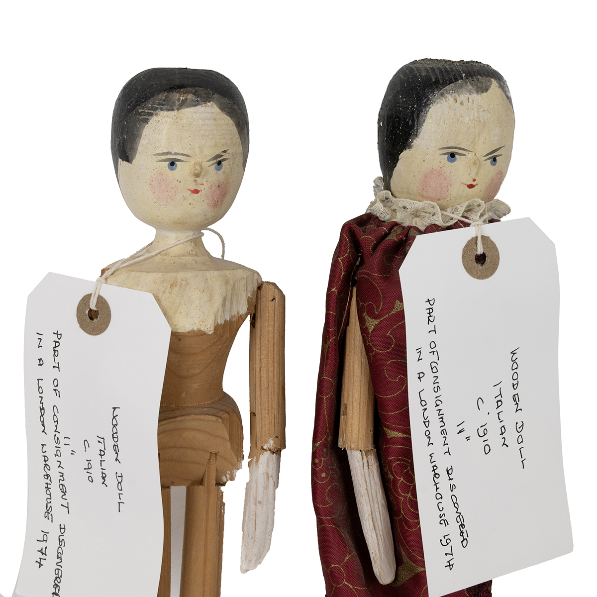 Early 20th century dolls (4). Two Italian 11 inch H wooden dolls, one with clothing; 9 inch Frenc... - Image 2 of 3