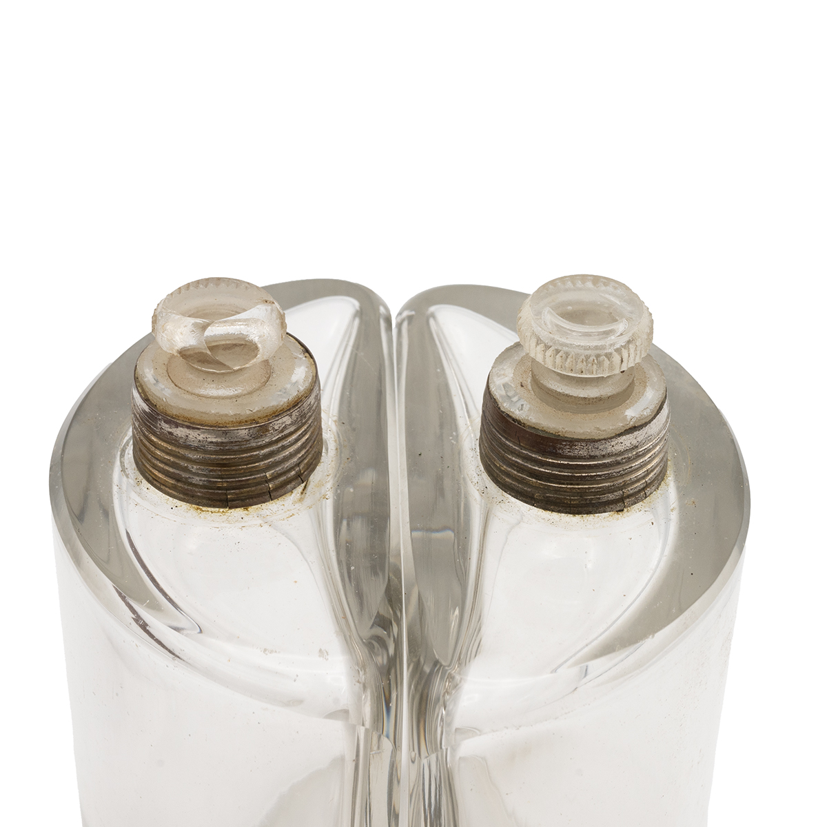 Pair of early 20th century travelling spirit flasks, of semi-circular form with chromed tops, con... - Image 5 of 5