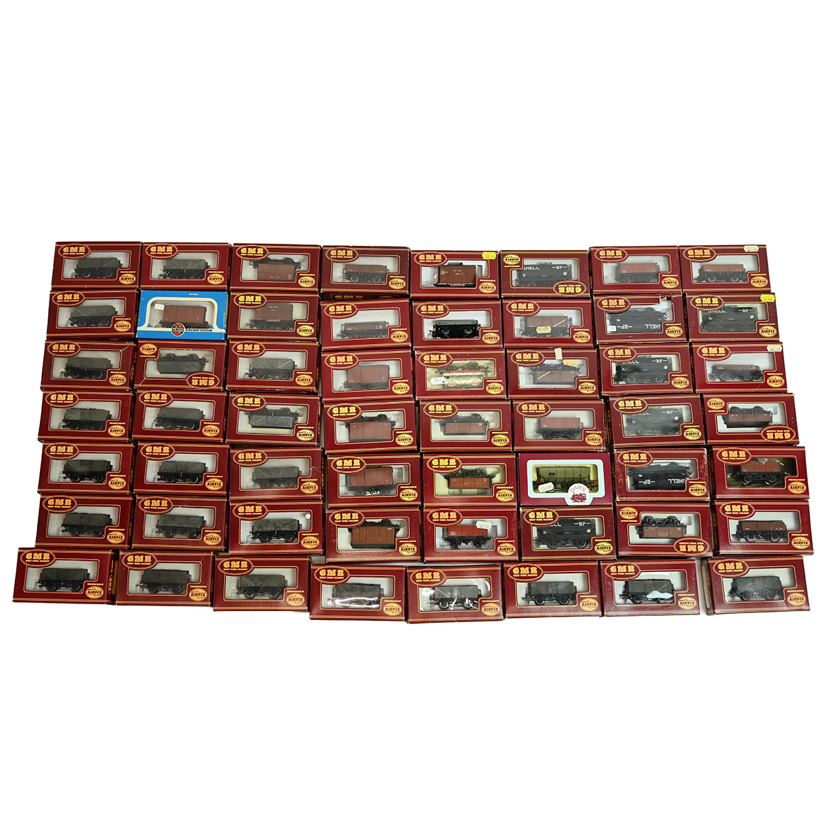 Quantity of boxed Airfix toy Model Railway 00 gauge wagons. All LMS colours.( 56)