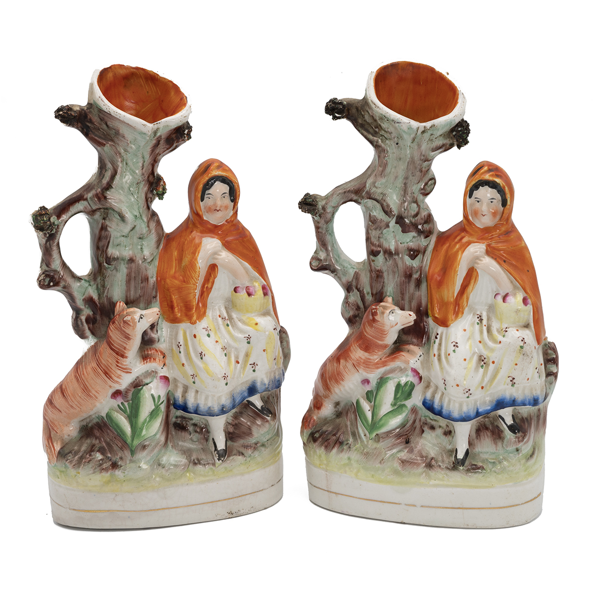 Little Red Riding Hood - two Staffordshire fallback spill vases, circa 1850. Little Red Riding Ho...