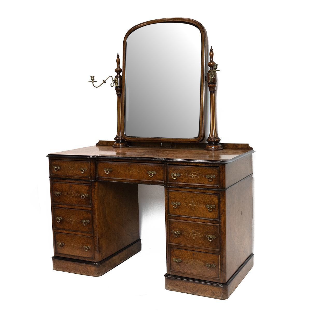 Mid 19th Century Gothic Revival dressing table in burr walnut of kneehole pedestal form, with swi... - Image 3 of 3