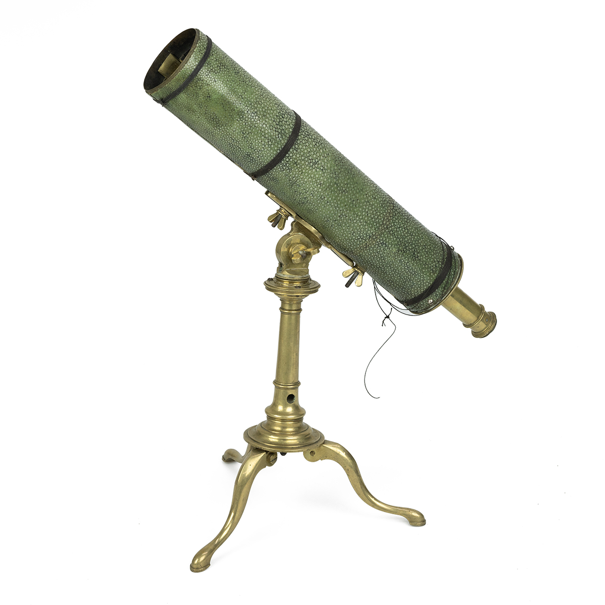 19th Century brass reflecting telescope on tripod stand with shagreen sleeve. In original fitted ... - Image 2 of 5