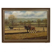 H. Burry (20th Century), A View of Pewsey Vale with Horses ploughing, 1977, oil on canvas, signed...