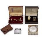 Pair of gold plated Concorde cufflinks, in the original fitted case, along with a pair of vintage...