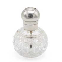 Victorian silver mounted cut glass perfume atomiser of spherical form with hobnail pattern. Indis...