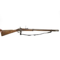 Enfield muzzle loading rifle, dated 1871 with Crown and VR to rear of hammer and proof marks to r...