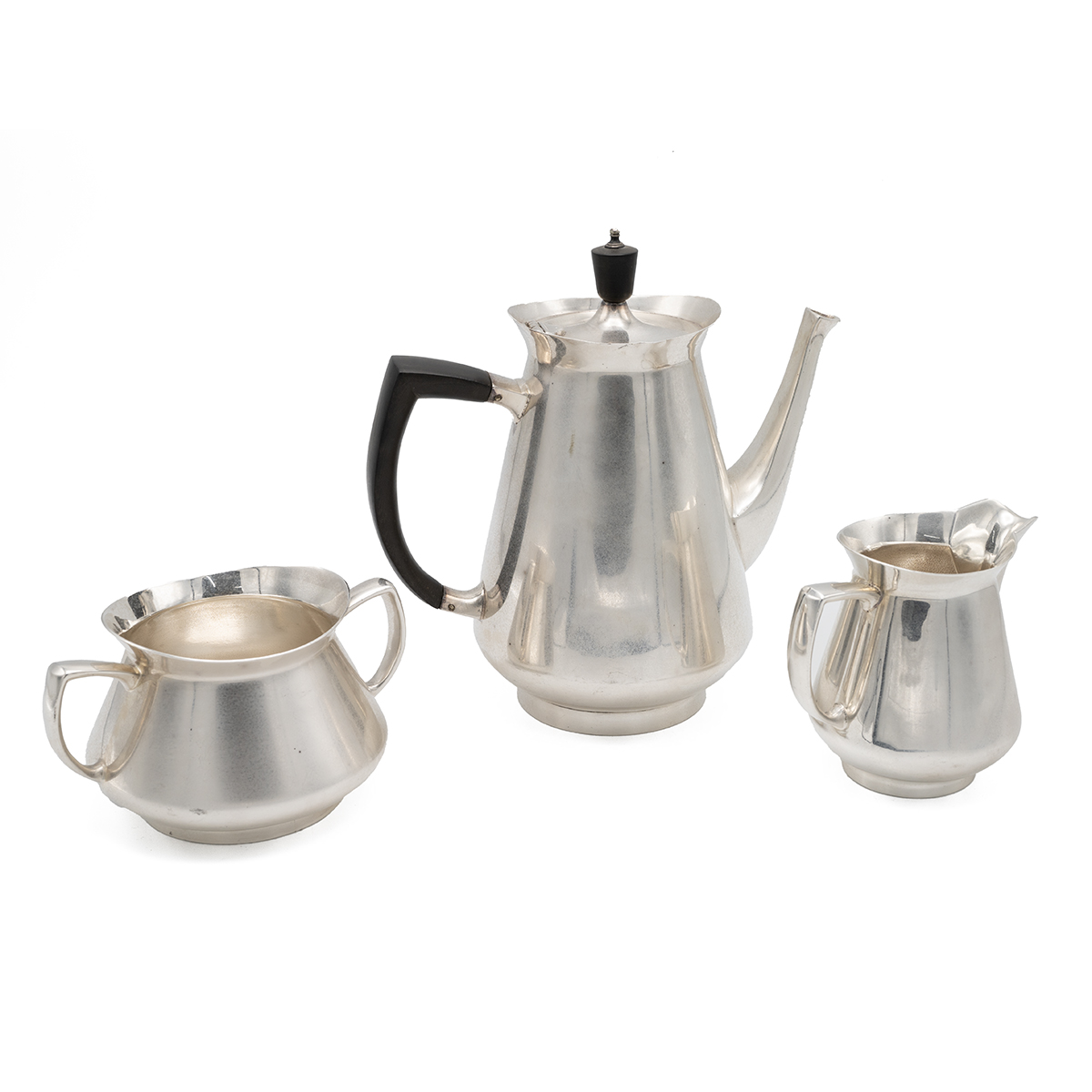 Roberts & Belk three-piece EPNS modernist coffee set comprising; coffee pot, milk jug and sugar b... - Image 2 of 3