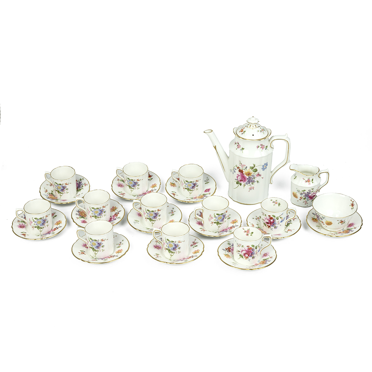 Royal Crown Derby - a mid 20th Century coffee set in the "Derby Posies" pattern comprising 11 can...