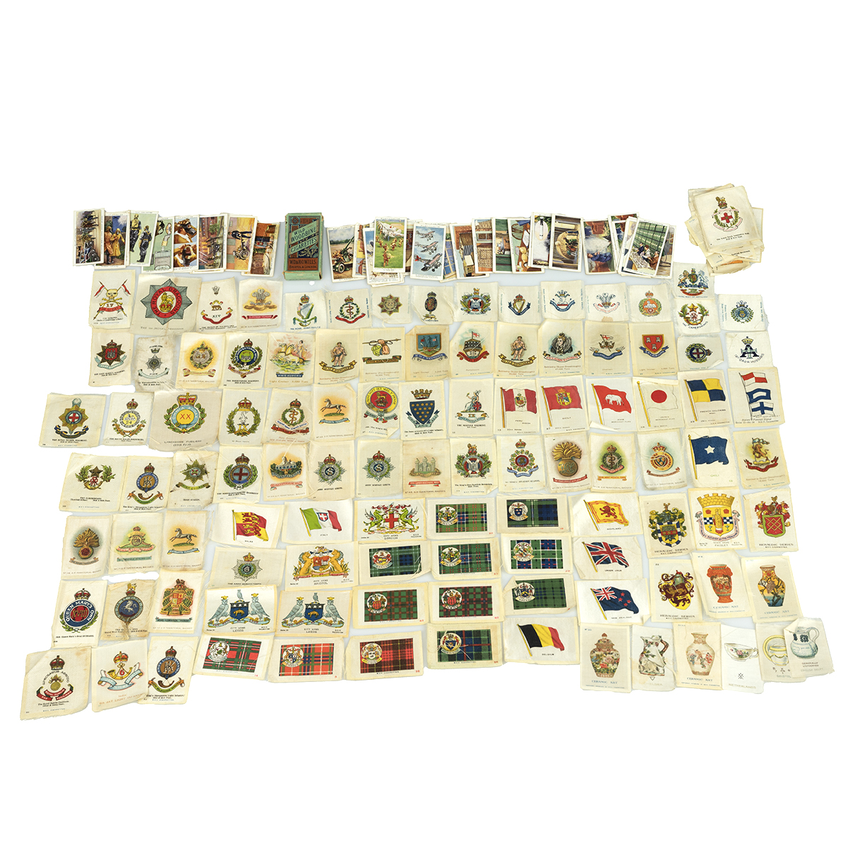 BDV Silks - collection of over 120 cigarette silks including flags, regiments, ships, ceramic art...