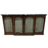 Regency rosewood break front sideboard with green marble top over four gilt metal fretwork doors ...