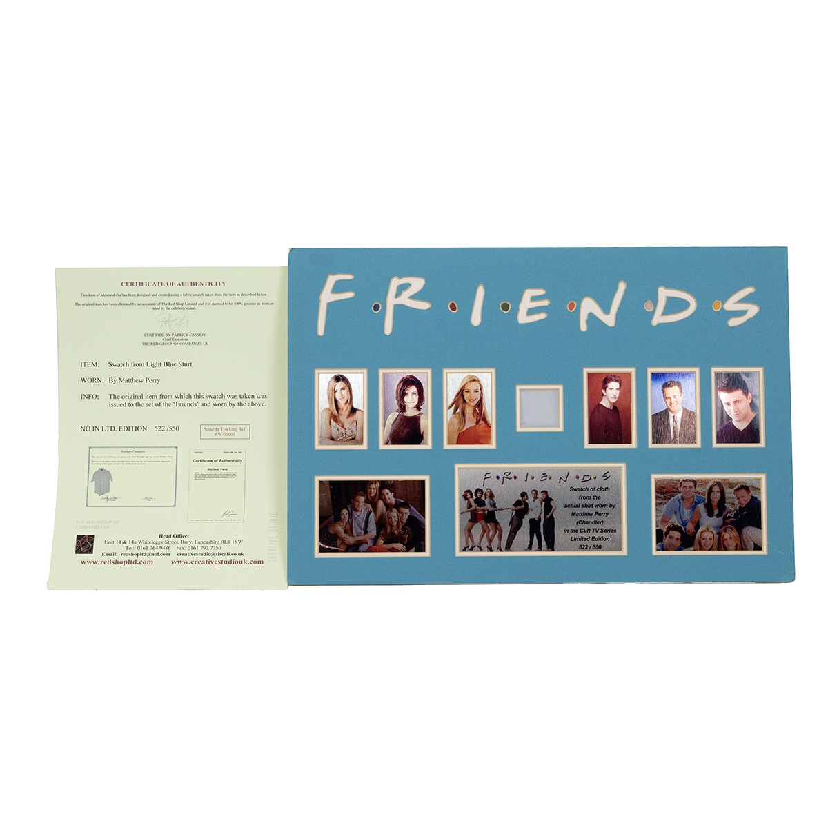 Matthew Perry/Friends - A limited edition swatch of cloth from the actual shirt worn by Matthew P...