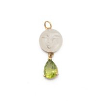 "Man in the Moon" moonstone and peridot pendant set in gold plated silver.