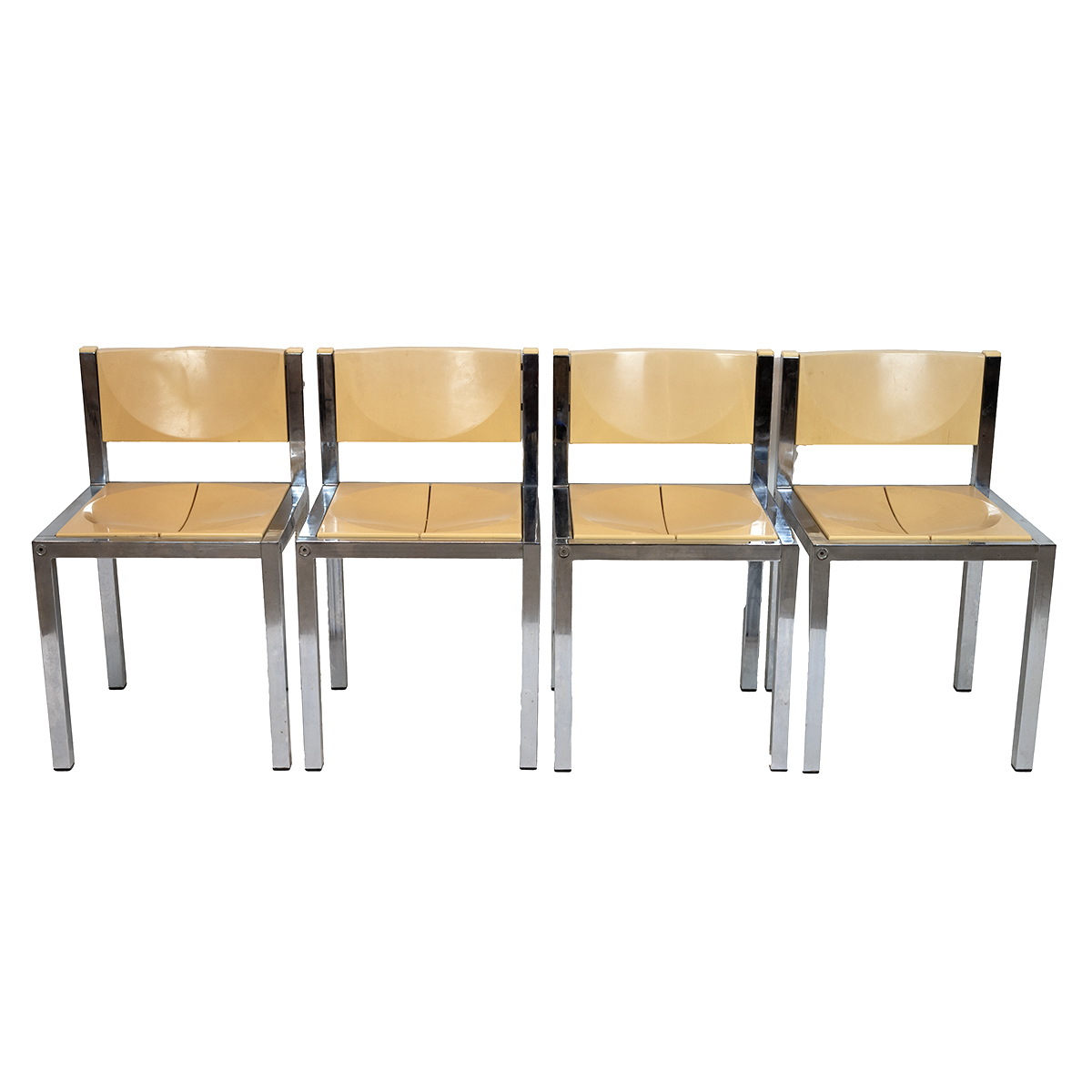 Frank Wardle for Vono, 1970's dining table and four chairs of chrome, glass and yellow plastic co... - Image 3 of 4