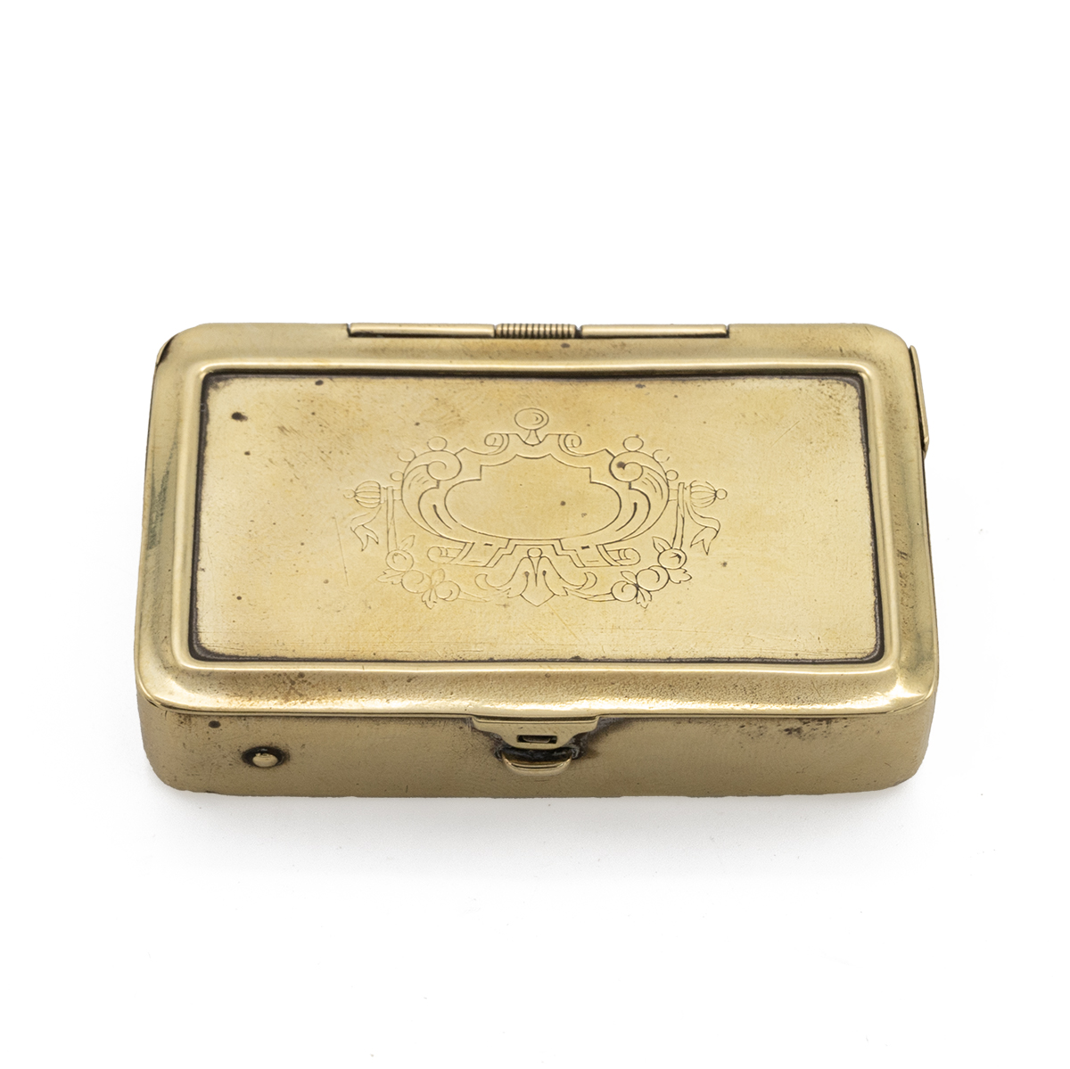 19th century brass "Go to Bed" with fold out taper holder - 6.5cm x 4cm x 1.2cm. - Image 3 of 3