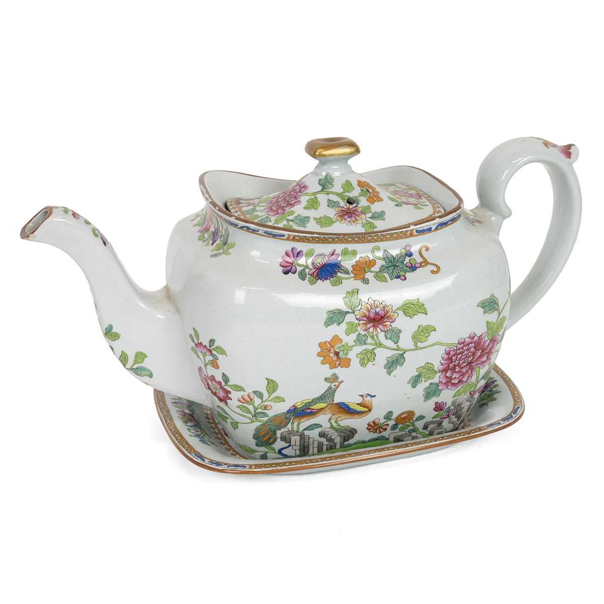 Spode - early 19th Century Peacock pattern No 2118 - part tea service comprising large Teapot wit... - Image 3 of 6