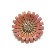 Anton Michelsen Danish silver and pink enamel daisy brooch, diameter 3.5cm.