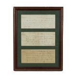 Framed 3x paper 1874 handwritten 'Bill of Promise' each with blind stamp mark and amount of £1000...
