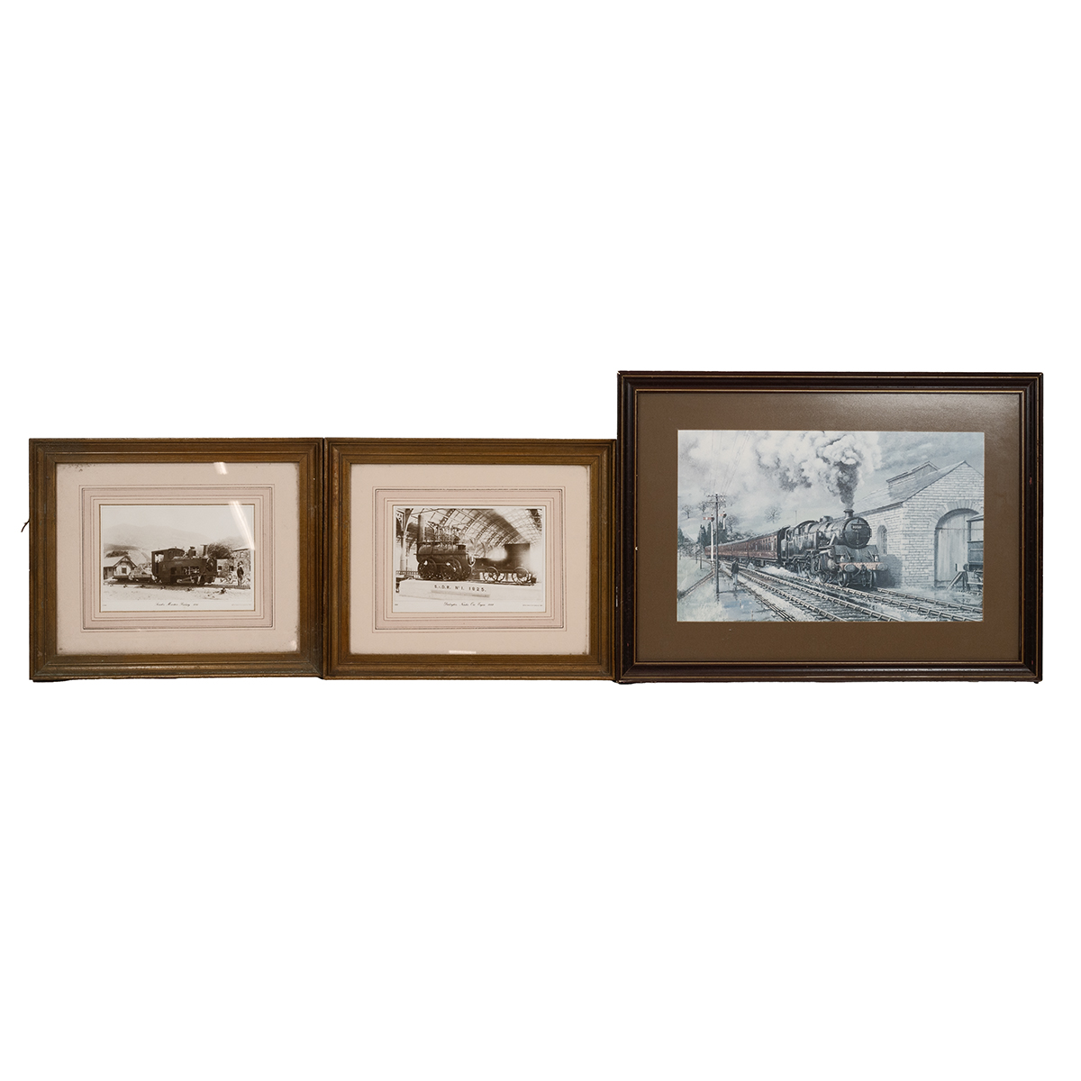 Group of vintage framed Railway theme prints ( 6). Includes images by Norman Elwood, Terence Cune...