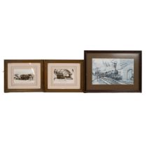 Group of vintage framed Railway theme prints ( 6). Includes images by Norman Elwood, Terence Cune...