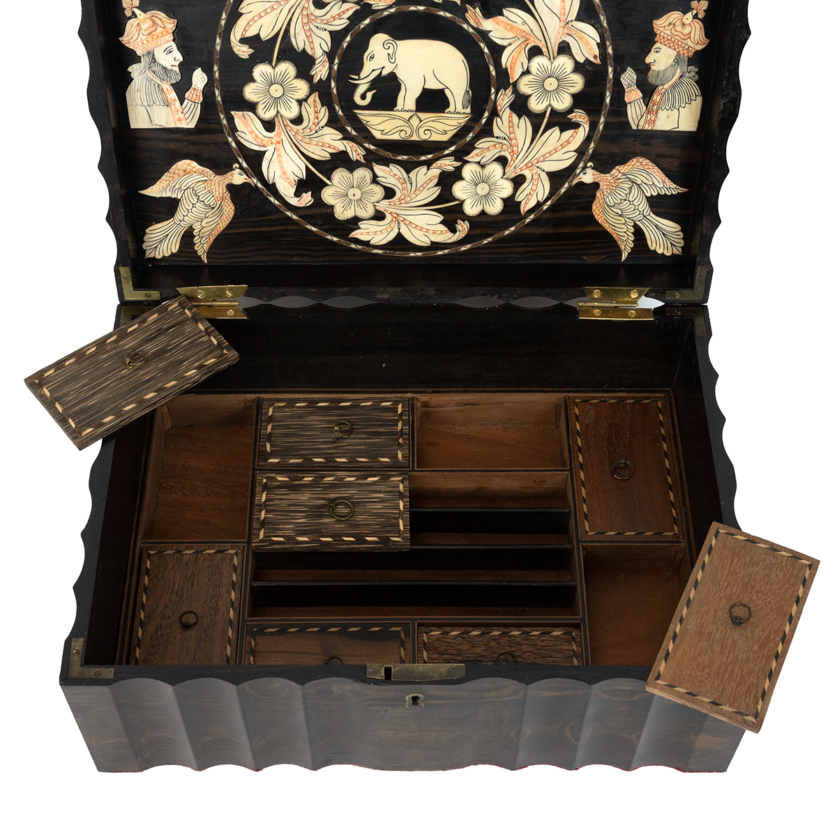 Mid 19th Century Anglo-Ceylonise Coromandel work box of rectangular forum with scalloped edges. T... - Image 2 of 4