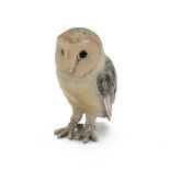 Saturno sterling silver and enamel Barn Owl. Hallmark to underside of tail. H 5.5cm.