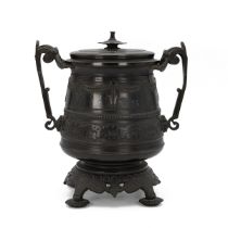 Regency bronze censer with lid and brass liner. The urn-shaped body adorned with swags and interw...