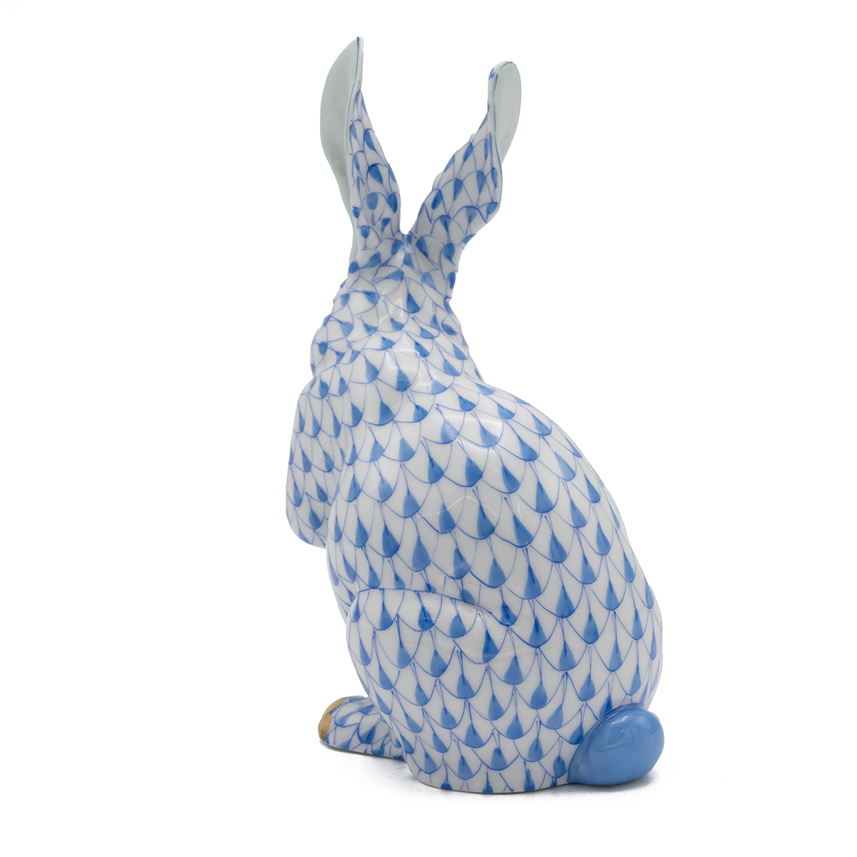Herend VHB (Vieux Herend Blue) Fishnet figurine model number 15307 - Medium Rabbit Paws Up. Heigh... - Image 2 of 3