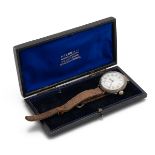 Borgel trench wrist watch with silver case and brown leather strap. 35mm case.