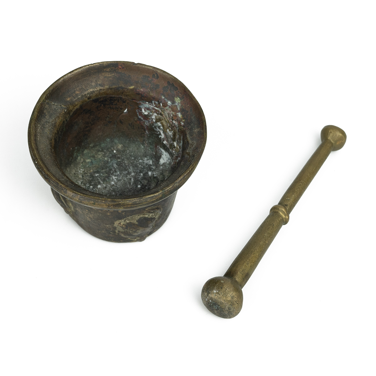 17th Century or earlier bronze apothecary's mortar with pestle. The heavily patinated bowl, which... - Image 2 of 3