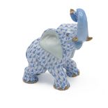 Herend VHB (Vieux Herend Blue) Fishnet Roaring Elephant model 15266, height 9cm.