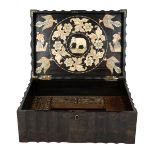 Mid 19th Century Anglo-Ceylonise Coromandel work box of rectangular forum with scalloped edges. T...