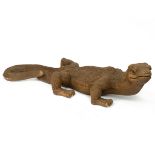 Large vintage wooden carved Komodo Dragon. L 99cm, H 25cm, W34cm.