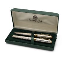 Montegrappa SS fountain pen and ball point pen set in presentation case. The fountain pen having ...