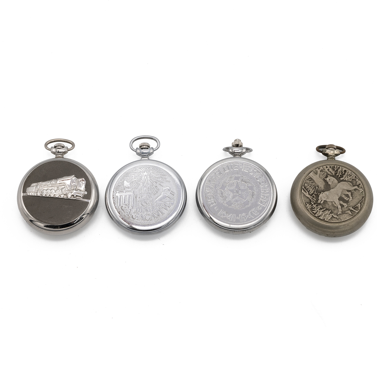 Collection of four vintage Russian nickel keyless tram drivers' pocketwatches. - Image 2 of 4