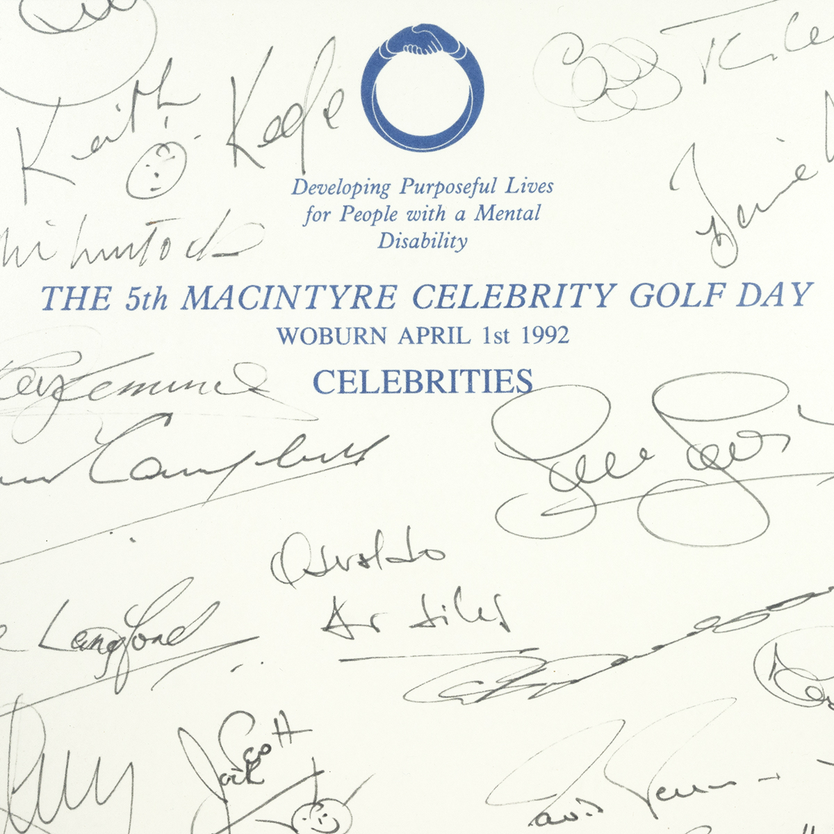 Framed Celebrity Golf Day, Woburn c1992 profusely covered with celebrity autographs. Including Fr... - Image 2 of 2