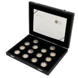 2008 25th Anniversary 925 silver proof £1 14-coin set from The Royal Mint with selective gold pla...