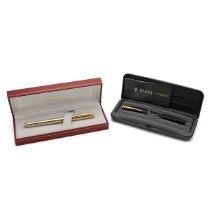Sheaffer white dot gold plated fountain pen in a red leather presentation box together with a Par...
