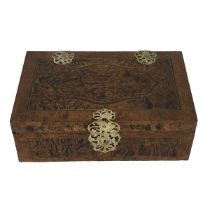 19th Century Anglo-Indian burr Walnut box with pierced brass fittings and stylised motif to lid. ...