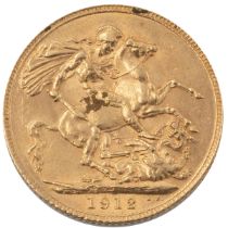 A 1912 full gold sovereign.