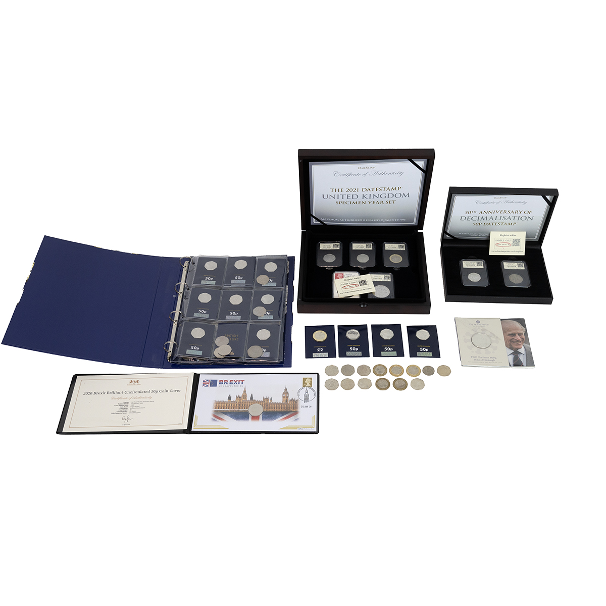 A collection of modern collectors coins sets and parts sets, including "Datestamp" 2021 United Ki...