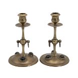 Howell James & Co of London - pair of late 19th Century Arts and Crafts candlesticks with agate "...
